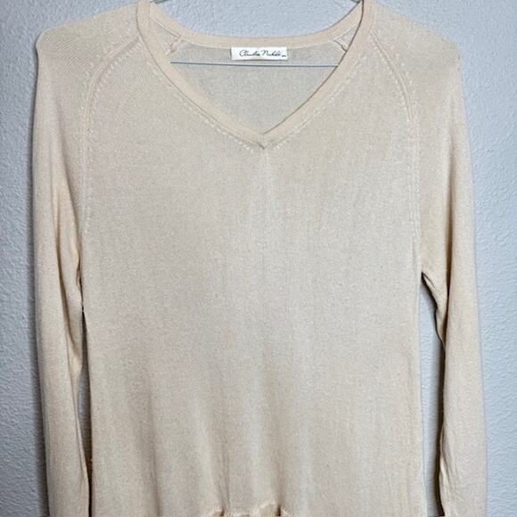 Claudia Nichole Luxury Silk/Cashmere Cream Ruffle Pullover Sweater Sz Med - Picture 8 of 12